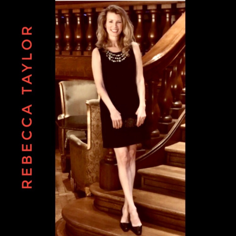 Rebecca Taylor black beaded neckline sleeveless shift dress 6